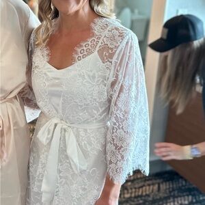 Bridal lace robe with slip dress